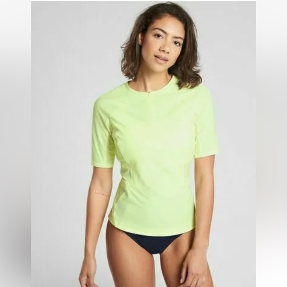 ATHLETA Pacifica Il Tee Rashguard Top Neon Yellow